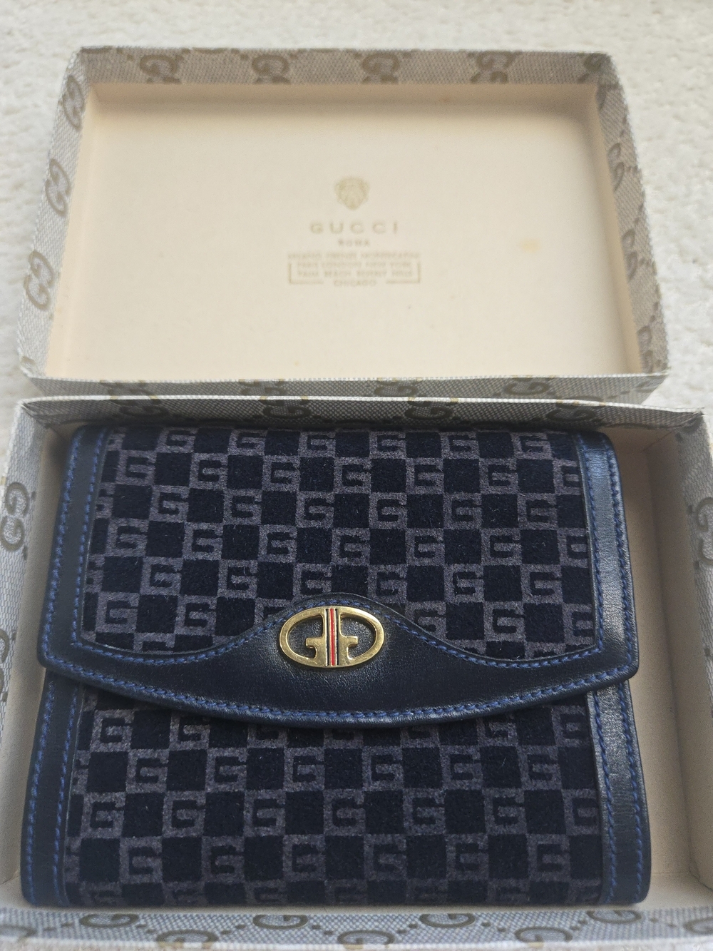 Gucci Navy GG Monogram Bifold Wallet